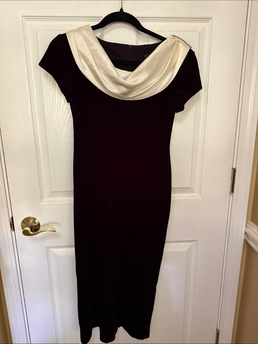 Evan Picone Black Midi Dress with Cream Draped Cowl